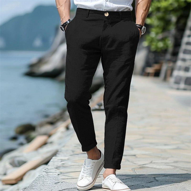 Men's Linen Summer Button Front Slant Pocket Straight-leg pant - Acquisti Online