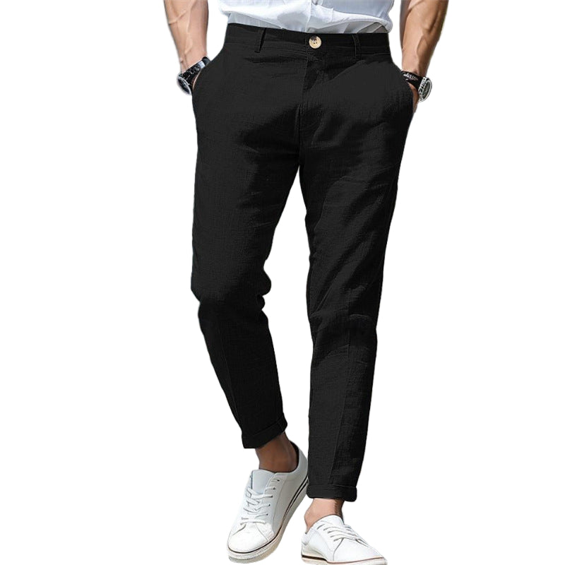 Men's Linen Summer Button Front Slant Pocket Straight-leg pant - Acquisti Online