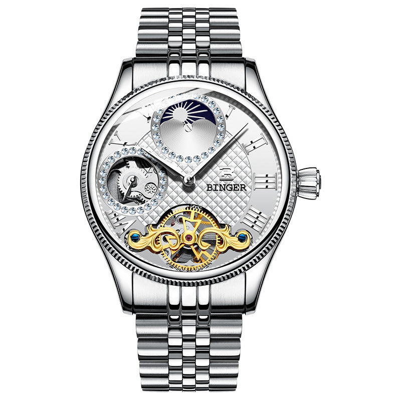 Men Business Casual Automatic Skeleton Steel Band Watch - Acquisti Online