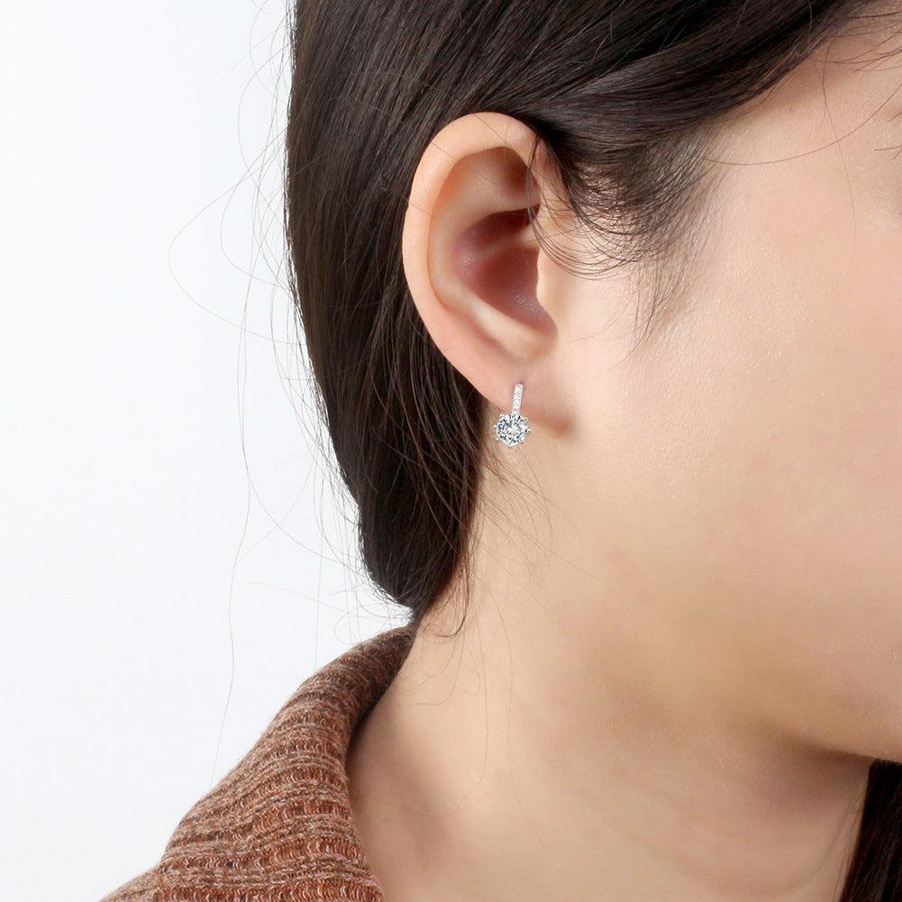 S925 Sterling Silver Stud Earrings Elegant Lady