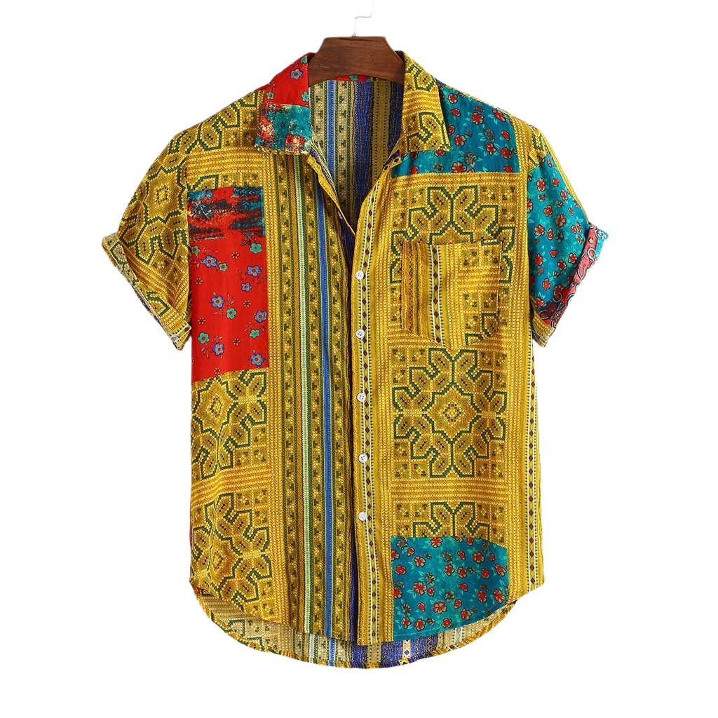 Camicia casual alla moda da uomo, cardigan in cotone largo, manica corta, colletto con revers, camicia casual da uomo alla moda