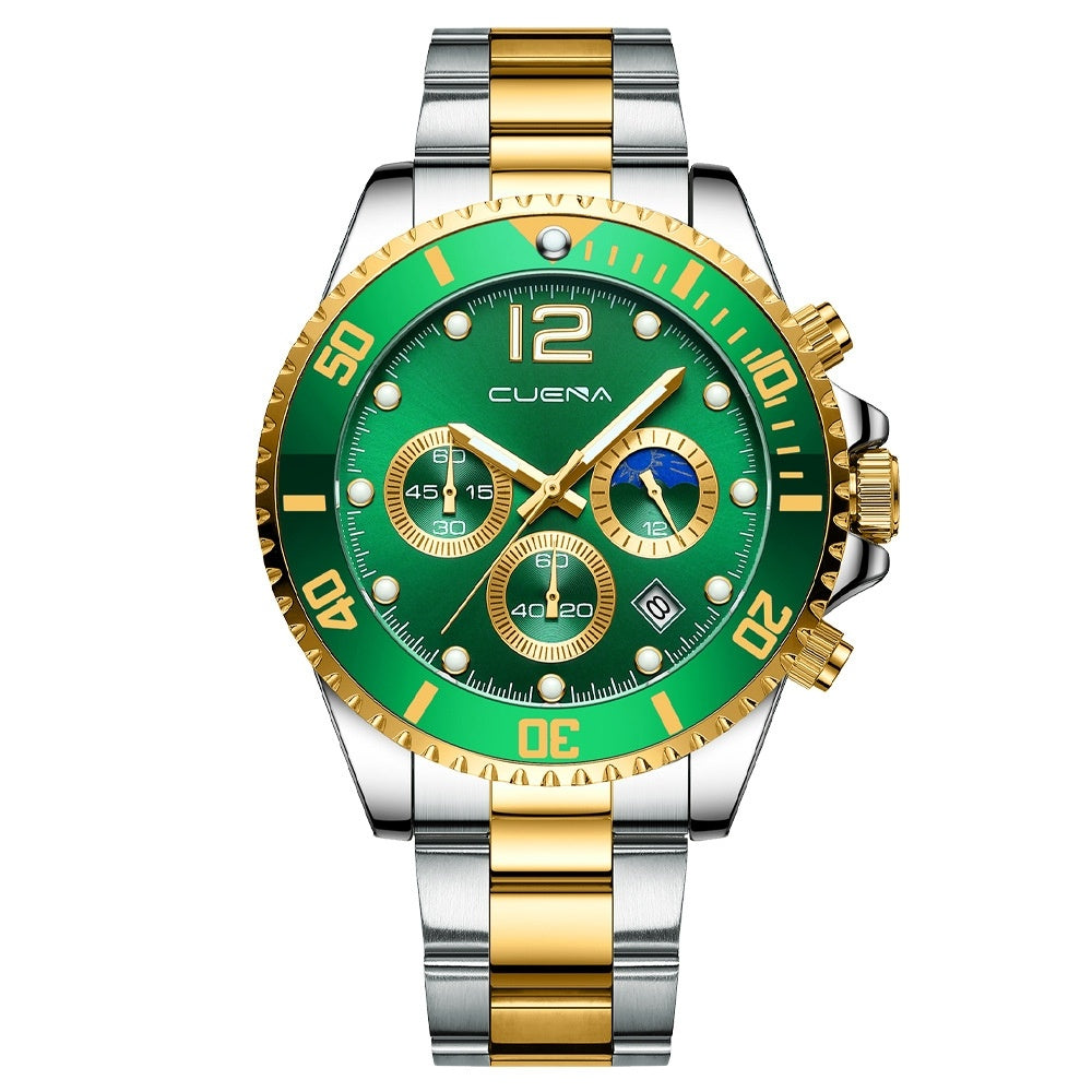 Orologio da uomo casual elegante con movimento automatico al quarzo, cinturino in acciaio, sei lancette e impermeabile