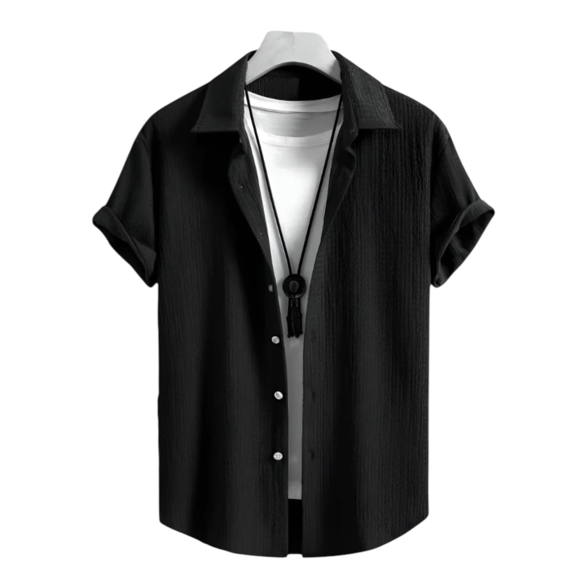 Men's Fashionable Casual Shirt Solid Color Polyester Fiber Leisure Wrinkle Fashion Men's Short Sleeve Shirt