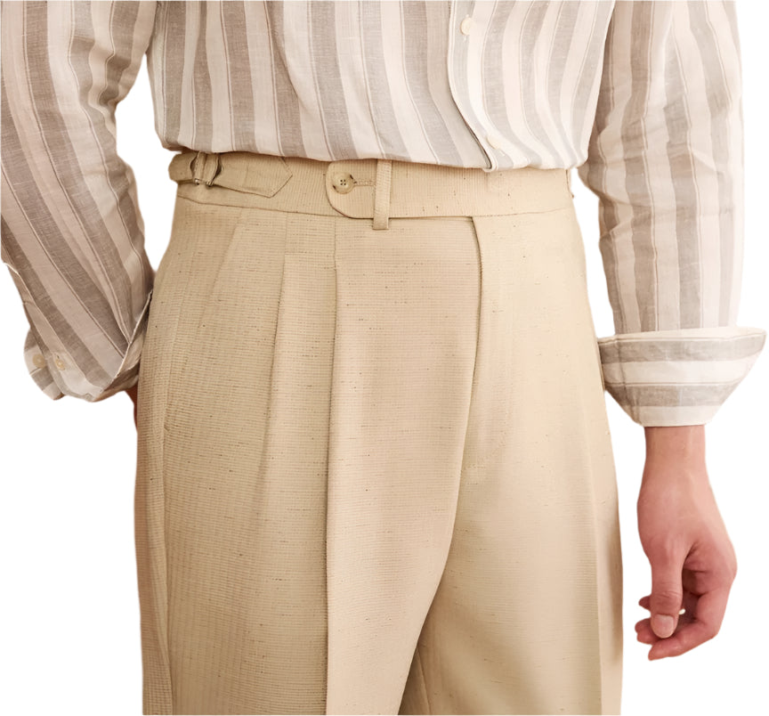 Fashion Casual Double Pleated High Waist Straight Profile Suit Pants