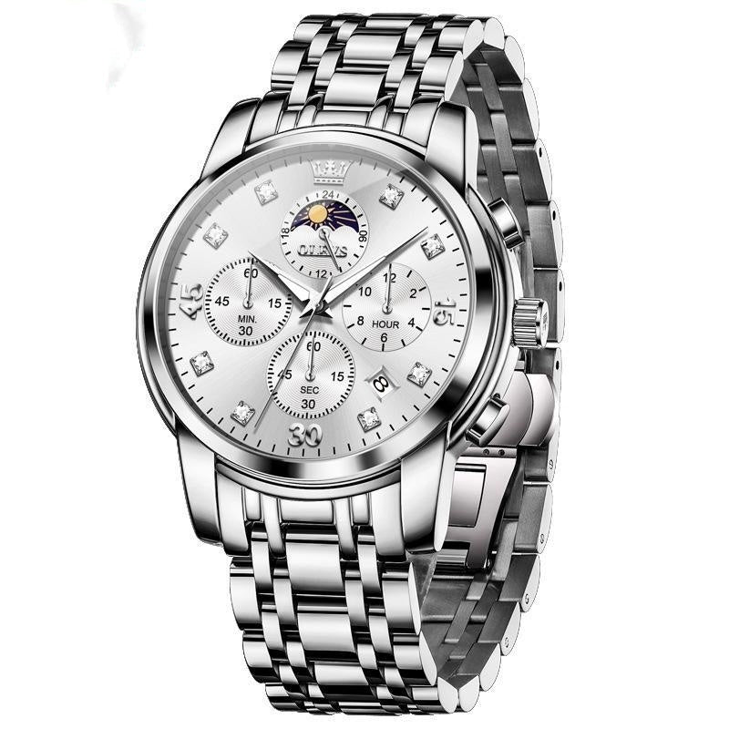 OLEVS Orologi da uomo di lusso con calendario impermeabile, movimento al quarzo, orologio da polso multifunzione