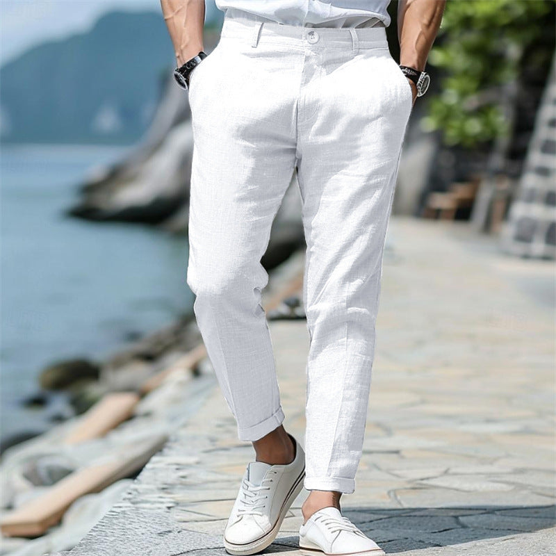 Men's Linen Summer Button Front Slant Pocket Straight-leg pant - Acquisti Online