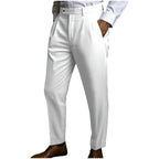 Men's Fashionable Business Casual Formal Pants Solid Color Mid Waist Linen Pocket Flat Comfortable Breathable Men's Pants