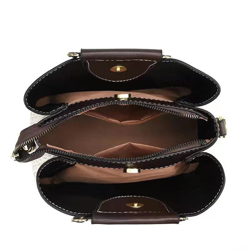 Handtas voor dames, multi-pocket, grote capaciteit, PU-schoudertas, vintage modeprint, crossbodytas