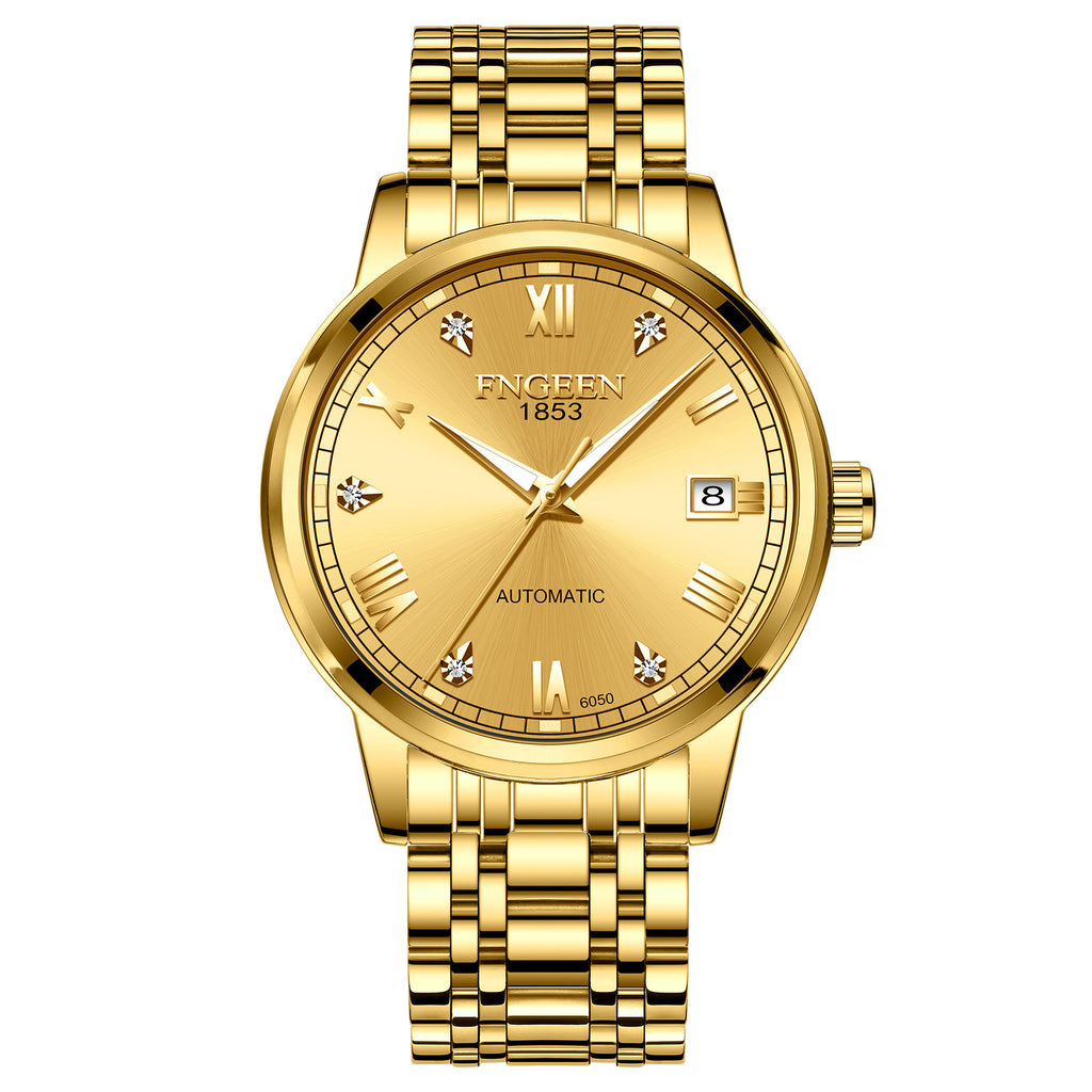 FNGEEN Top Brand Luxury Fashion Green Mechanical Watch for Men Stainless Steel Waterproof Sports Automatic Calendar Men's Watch - Acquisti Online