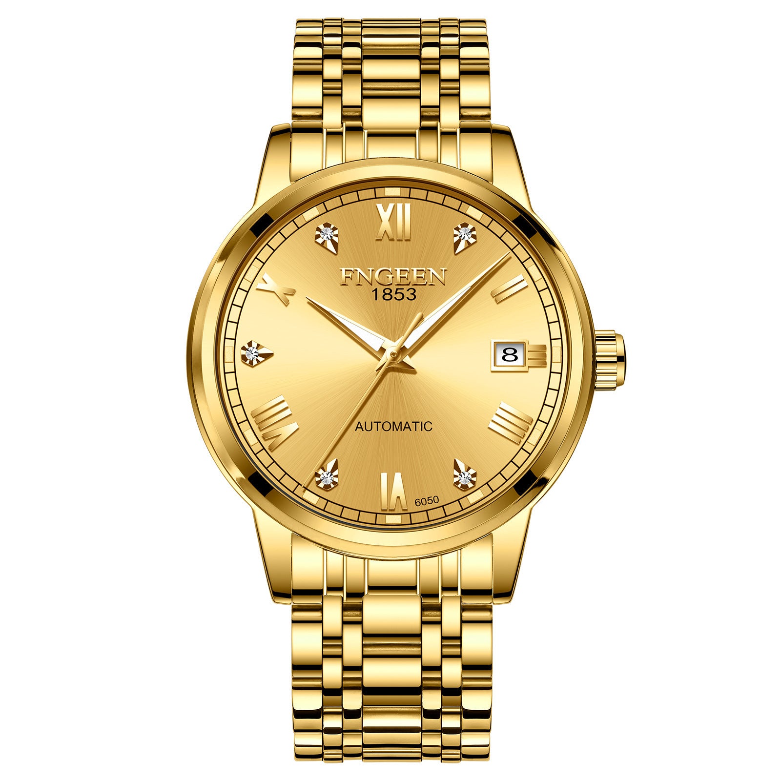 FNGEEN Top Brand Luxury Fashion Green Mechanical Watch for Men Stainless Steel Waterproof Sports Automatic Calendar Men's Watch - Acquisti Online