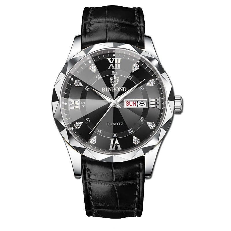 BINBOND Top Brand Luxury Fashion Men's Quartz Watch Waterproof Week Date Watch Men's Sports Watch Stainless Steel Quartz Wristwatch Genuine Leather Men's Waterproof Leisure watch