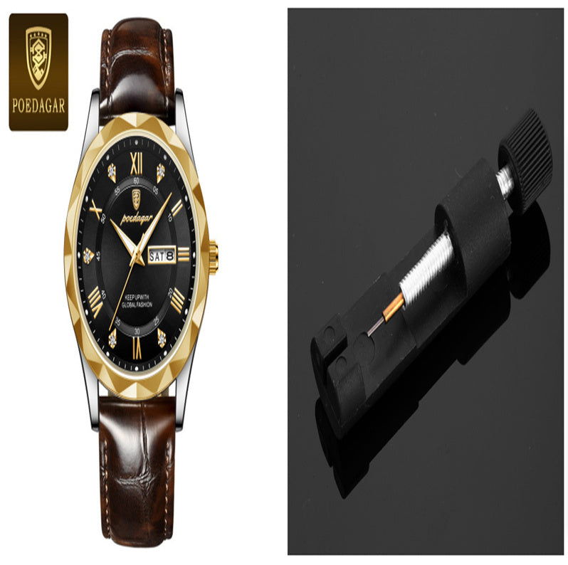 POEDAGAR Luxury Business Men's Wrist Watch Waterproof Luminous Date Week Men's Watch for Men Quartz Watch Leather Men's Watches reloj - Acquisti Online