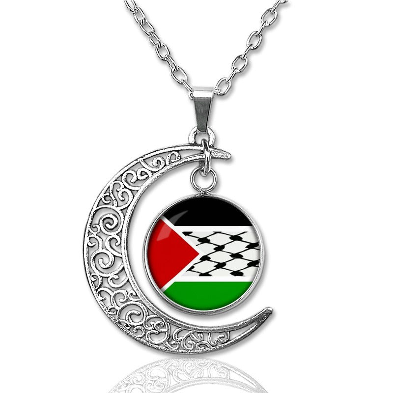 Palestine Time Gem Necklace Hollow Moon Pendant Retro Sweater Chain