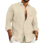 Heren geruit jacquard borstzak revers lange mouwen revers overhemd