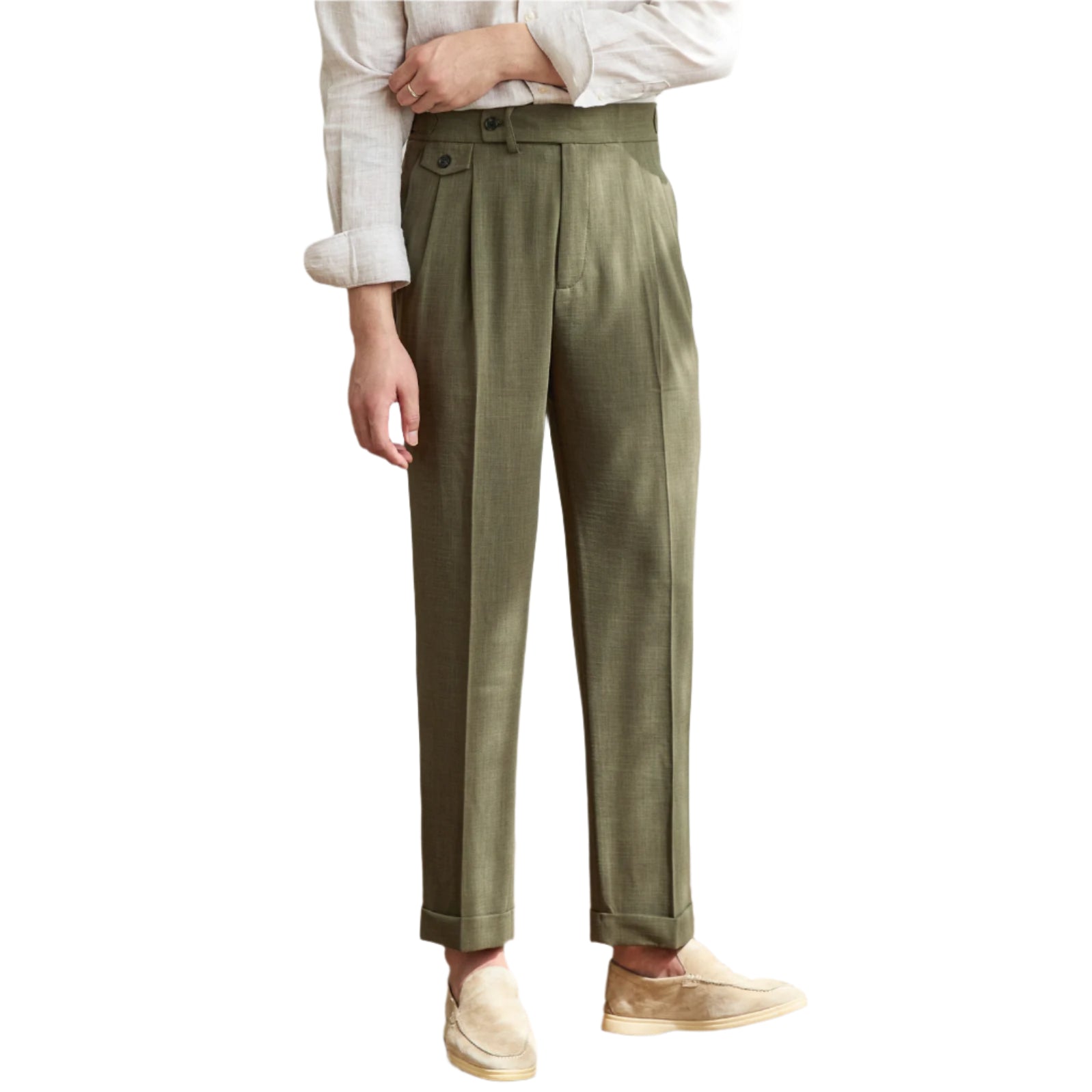Men's All-match British Business casule Pants Straight Leg High-waisted Suit Long Pants Men Vintage Paris Buckle Pants