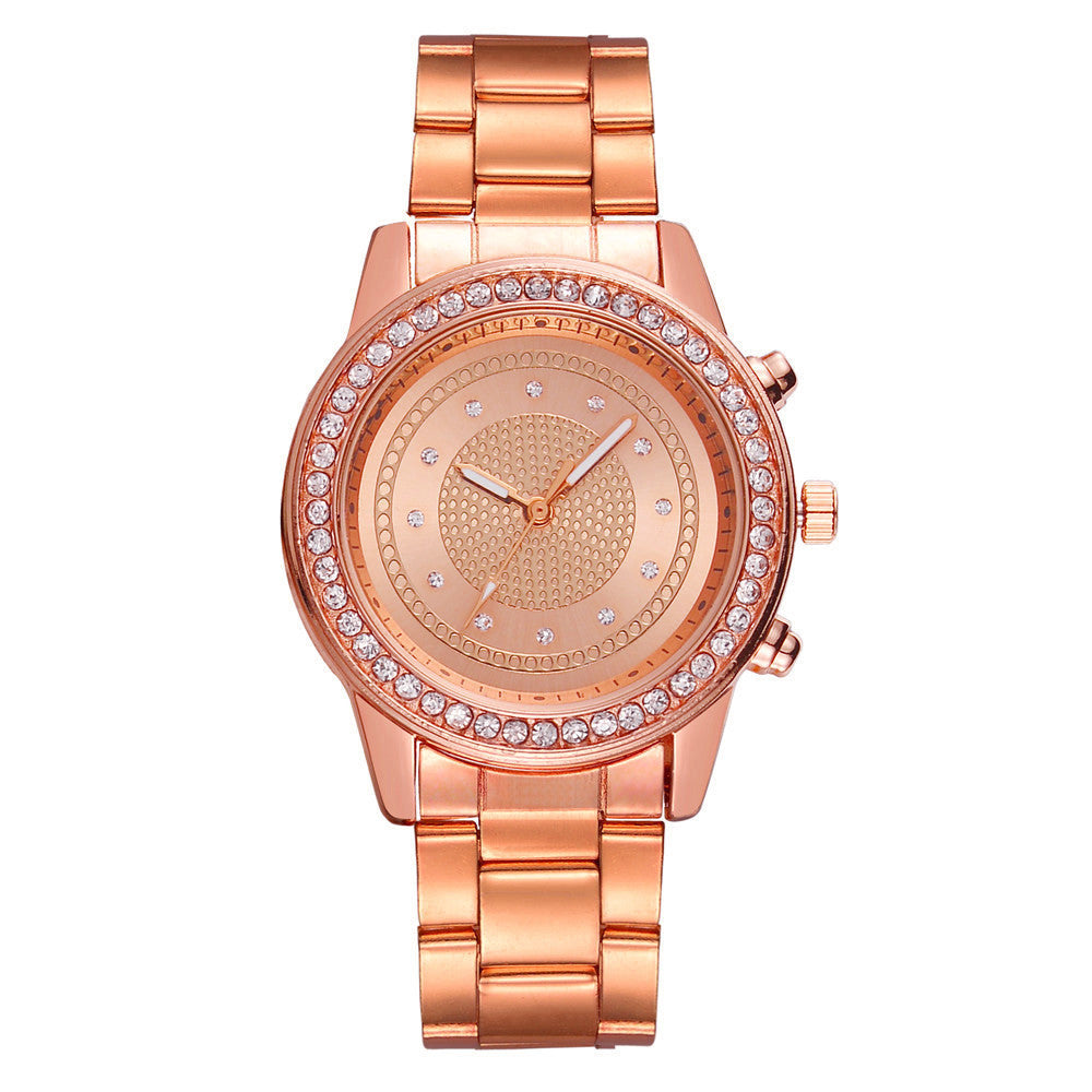 Luxe dameshorloge met quartzhorloge, analoog quartzhorloge met strass, roestvrij staal, automatisch quartzhorloge voor dames