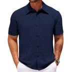 Hollow Jacquard Zomer Casual Korte Mouw Herenoverhemd