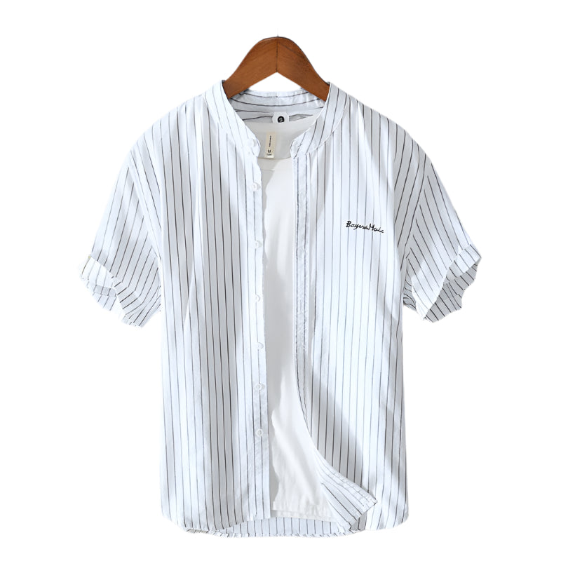Heren modieus casual overhemd effen kleur puur katoen strepen vest korte mouw geborduurd heren casual overhemd