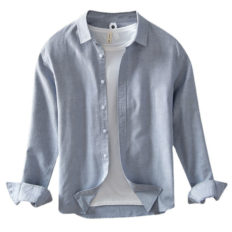 Men's Fashionable Casual Shirt Solid Color Pure Cotton Cardigan Minimalist Long Sleeve Shirt Men's Fashion Shirt