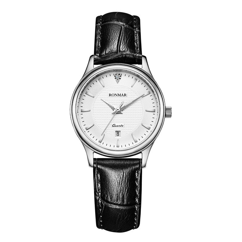 RONNAR Luxe roestvrijstalen quartzhorloge, waterdicht, automatisch quartzhorloge met leren band