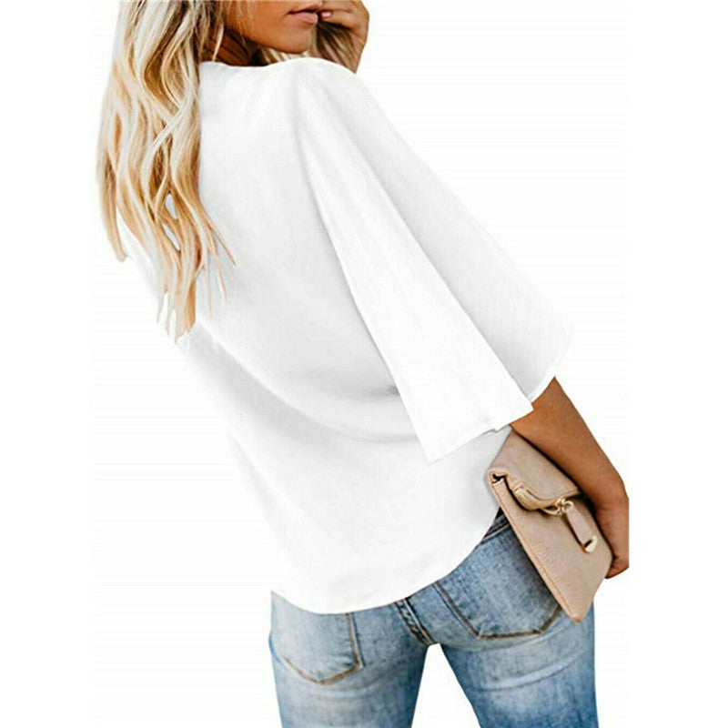 Dames Chiffon shirt met geplooide mouwen