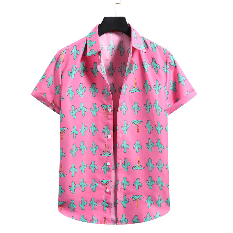 Modieus herenoverhemd van katoen met revers en een slim-fit print van bamboe