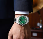 Herenhorloge met lichtgevende stalen band en Romeinse schaal, quartzhorloge