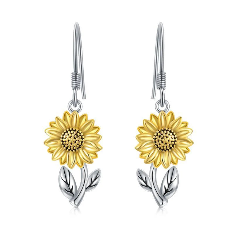 Damesoorbellen, modieus, 925 sterling zilver, gerhodineerd, zonnebloemhaakjes, hoogwaardige damesoorbellen
