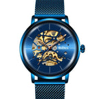 BIDEN 0052 Orologio meccanico di lusso da uomo 2025 con cinturino in maglia metallica, quadranti cavi, decorazione vintage, orologio da polso automatico da uomo