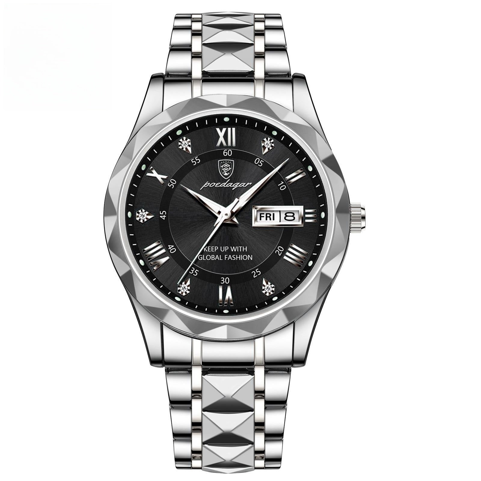 Orologio Poedagar da uomo, alla moda, casual-elegante, impermeabile, doppio datario, movimento automatico al quarzo luminoso