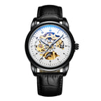 Orologio meccanico luminoso impermeabile in pelle semplice da uomo alla moda