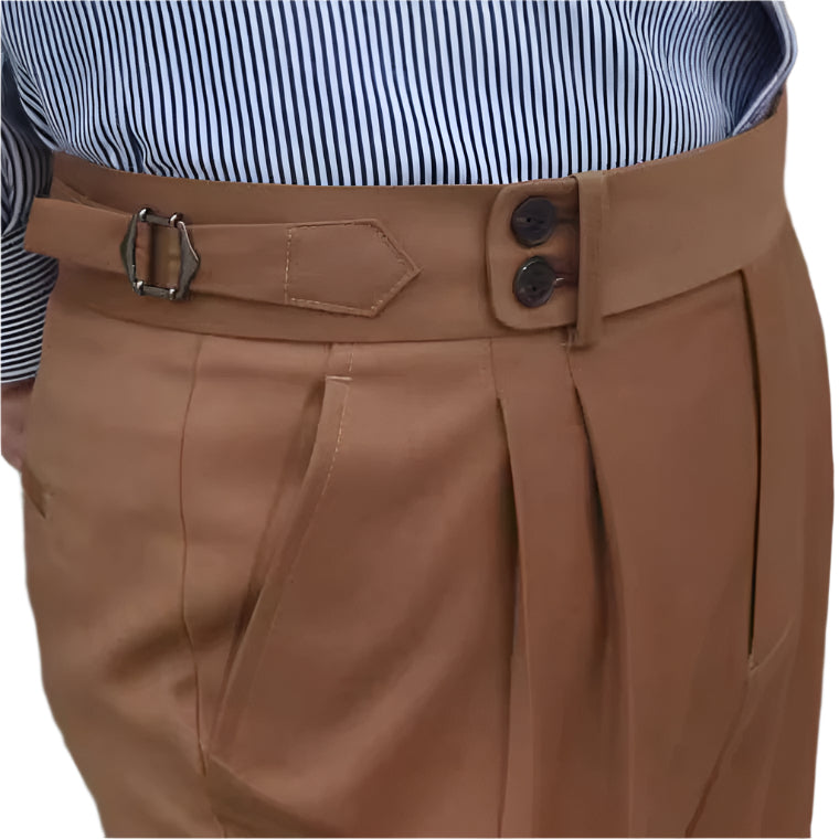 Paris Buckle Flanging Slim Suit Men's Pants