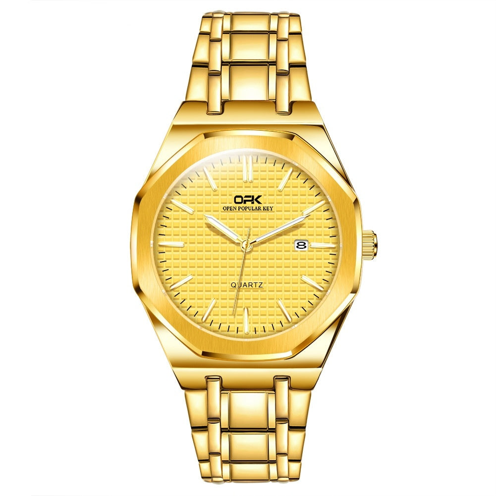 OPK - Orologio da polso al quarzo da uomo, impermeabile, in acciaio inossidabile, di lusso, originale, di marca superiore, con calendario, 8139