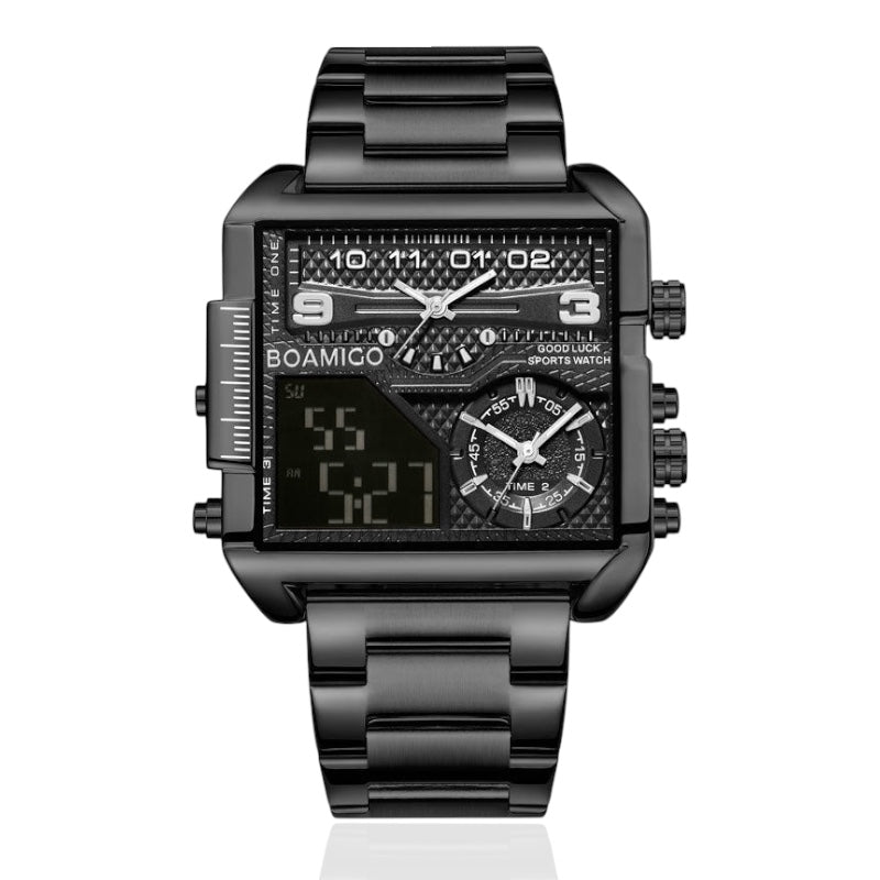 BOAMIGO Luxury Fashion Men's Watche Gold Stainless Steel Sport Square Digital Analog Big Quartz Watch