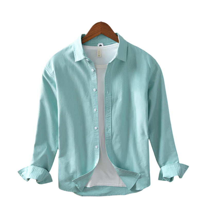 Men's Fashionable Casual Shirt Solid Color Pure Cotton Cardigan Minimalist Long Sleeve Shirt Men's Fashion Shirt