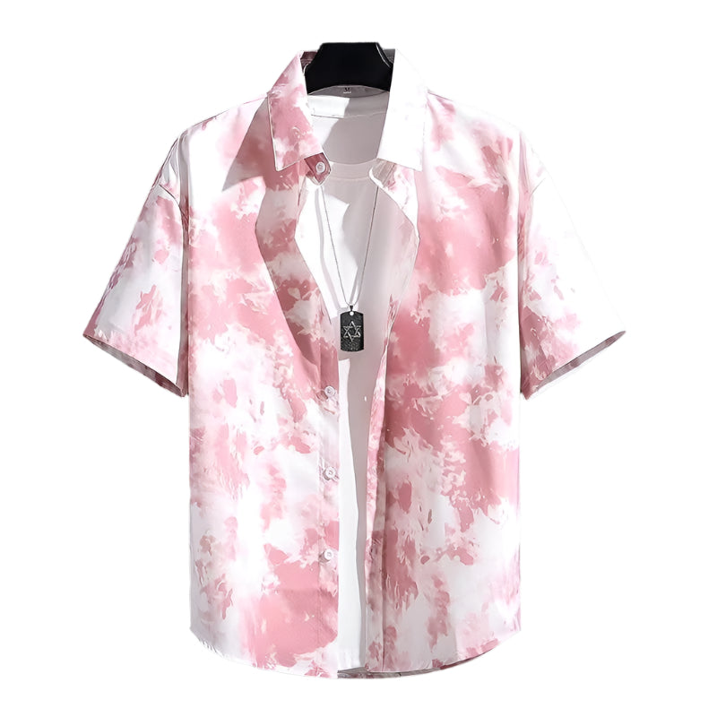 Men's Fashionable Casual Shirt Solid Color Polyester Fiber Ice Silk Breathable Short Sleeve High-end Printed Men's Shirt