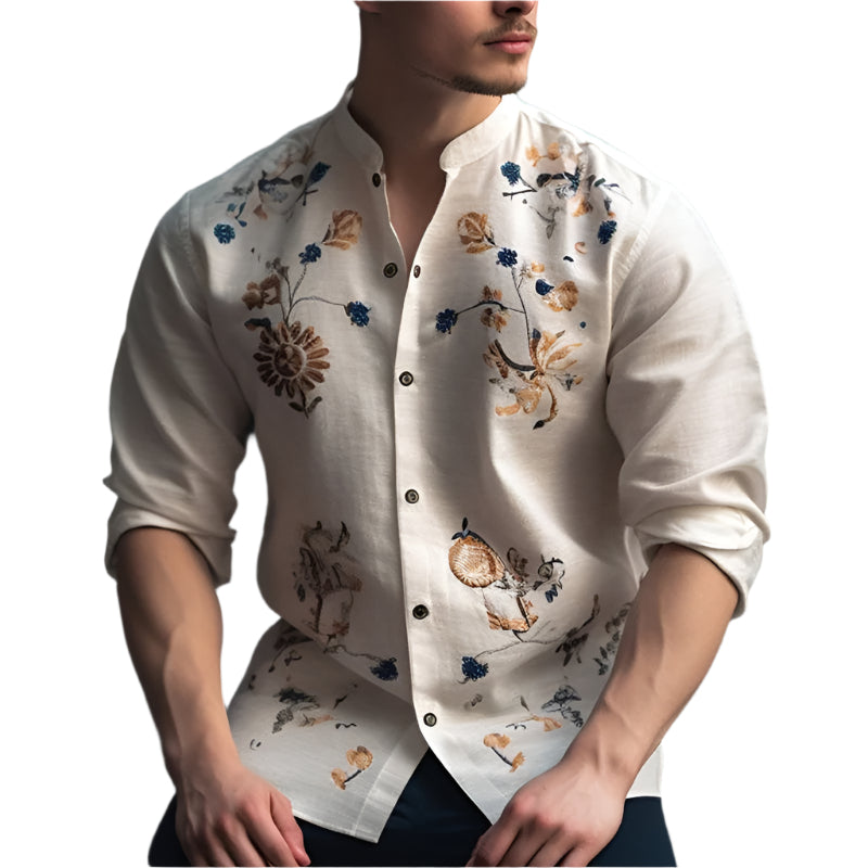 Herenoverhemd met lange mouwen en print, losjes