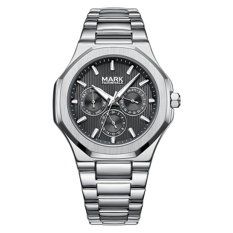Orologio da polso da uomo di lusso personalizzato Mark Fairwale, classico, in acciaio inossidabile, impermeabile, al quarzo, 2024