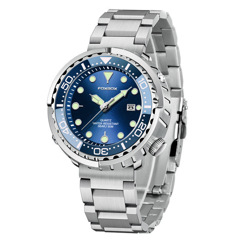 Orologio da uomo Foxbox alla moda con movimento al quarzo automatico, calendario luminoso, personalizzato, classico, a tre lancette, impermeabile