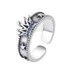 S925 Silver Five Pointed Star Row Crown Blue Zircon Ring Vintage
