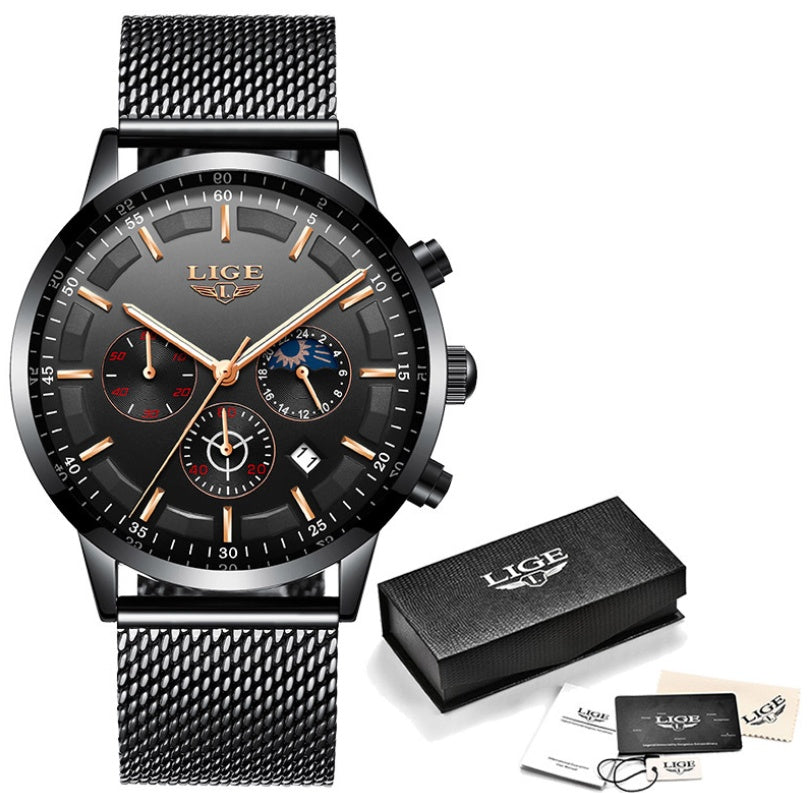 Men's personality fashion trend casual waterproof moon phase quartz watch