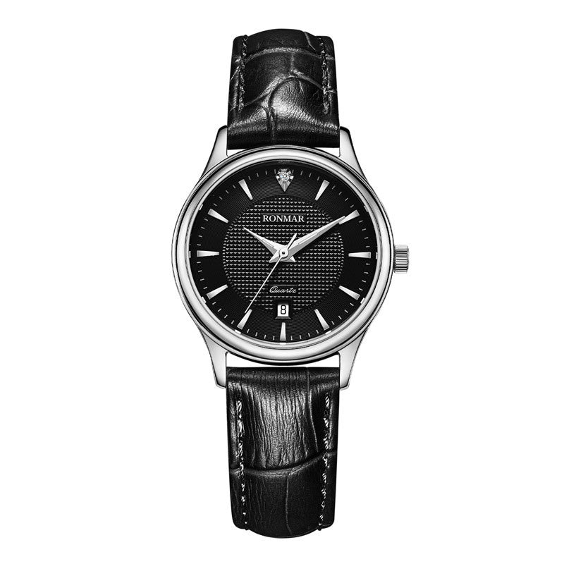 RONNAR Luxe roestvrijstalen quartzhorloge, waterdicht, automatisch quartzhorloge met leren band