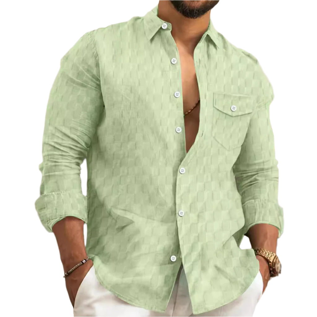 Heren geruit jacquard borstzak revers lange mouwen revers overhemd