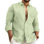 Heren geruit jacquard borstzak revers lange mouwen revers overhemd