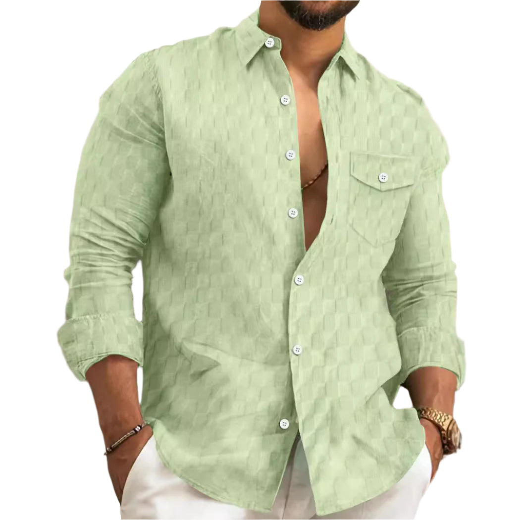 Heren geruit jacquard borstzak revers lange mouwen revers overhemd