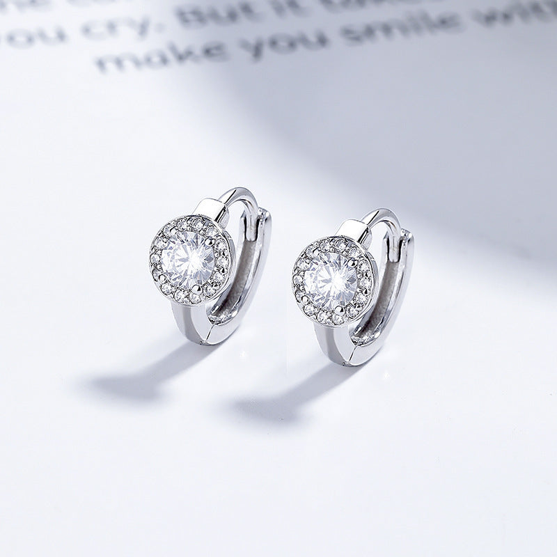 925 Sterling Silver Square Round Full Diamond Earrings Women's