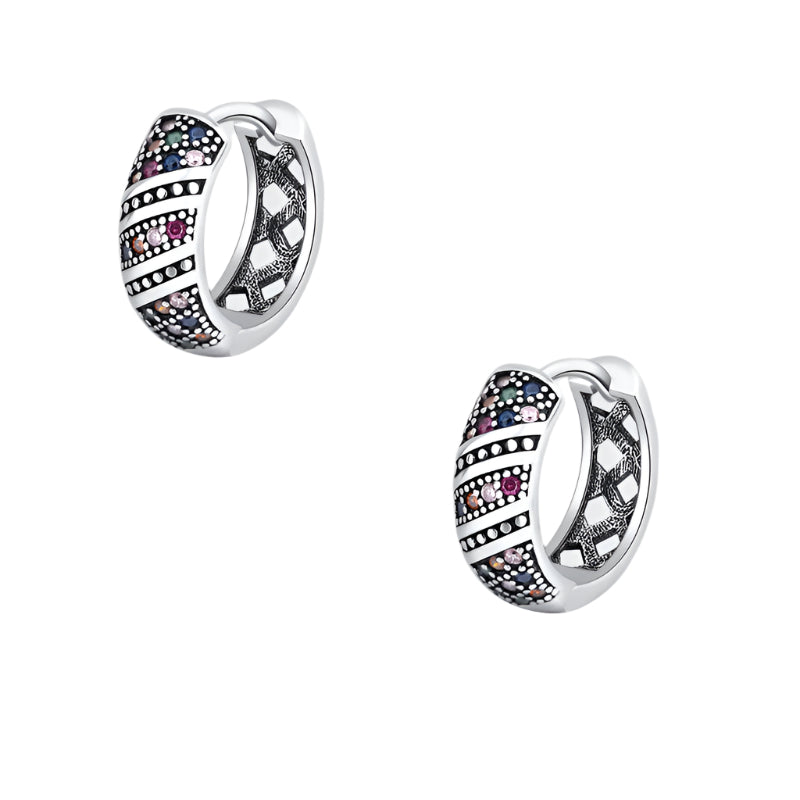 Delicate Retro Thai Silver Chaoren Ring Earrings With Micro Inlaid Colorful Zircon Earrings