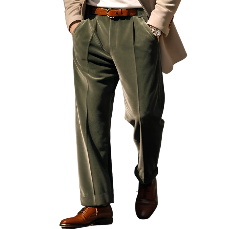 Men's Formal Velvet Front Pocket Straight Trousers