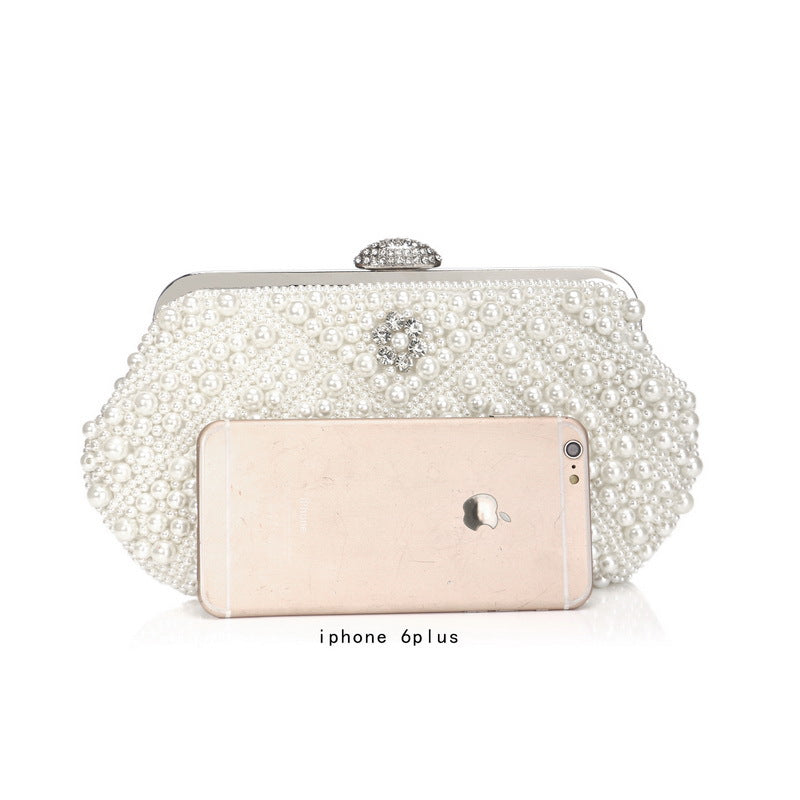 Women Evening Bags Embroidery Shell Flower Diamonds Prom Clutch With Handle Pearl Handbags Pearl Vintage Ladies Banquet Bag