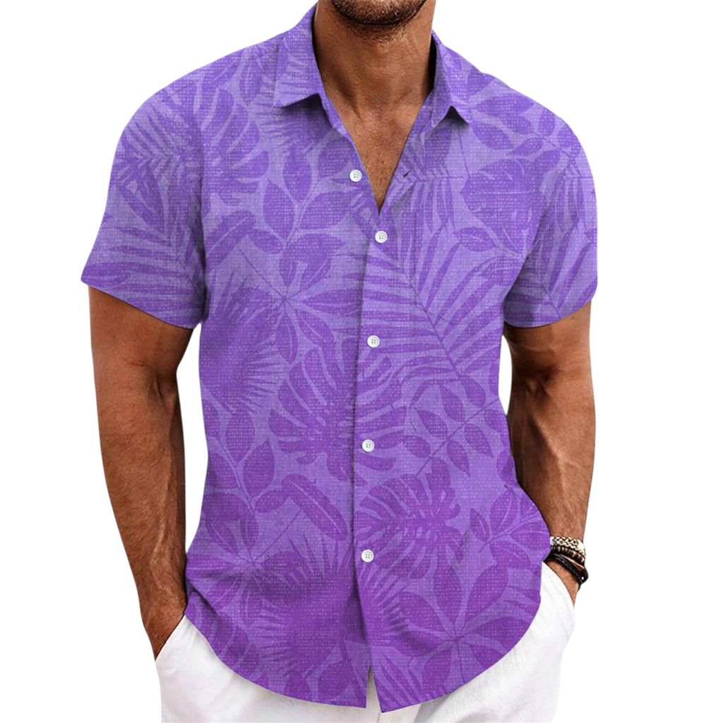 Men's Fashionable Casual Shirt Solid Color Short Sleeve Cardigan Shirt Bamboo Linen Polyester Men's Casual Shirt